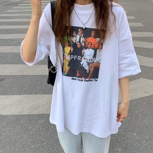 Creative Character Retro American Style T Shirts Women Loose Oversized Cotton Tees 2021 Summer New Streetwear Ladies Casual Tops