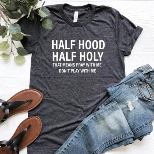 Half Hood Half Holy Letter Print Women T-shirts Harajuku Short Sleeve Femme T-shirt for Ladies Clothes Casual Loose Tops Shirts