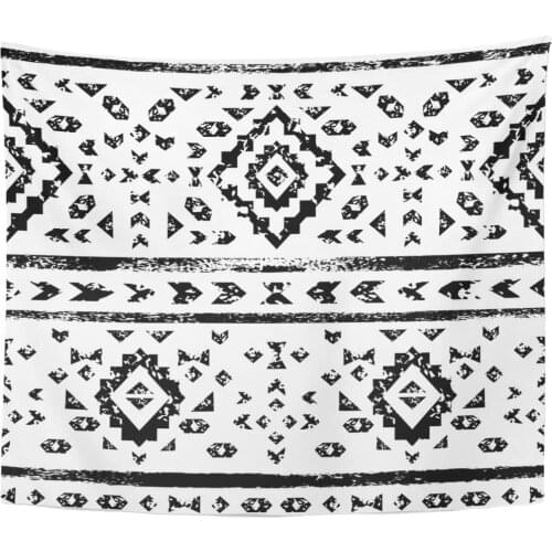 Tapestry Geo Black and White Aged Geometric Aztec Pattern Border Tapestries Wall Hanging for Living Room Bedroom Dorm