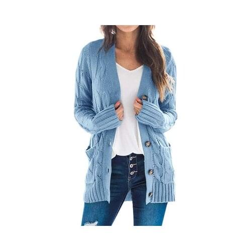 Autumn And Winter New Womens Wear European And American Leisure Cardigan Coat Solid Color Twist Button Cardigan Sweater