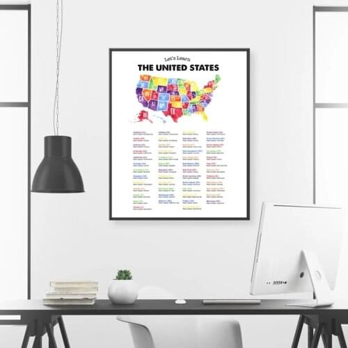 United States Map Canvas Painting Capitals Chart Posters America Usa Wall Art Prints Educational Wall Pictures Home Decor