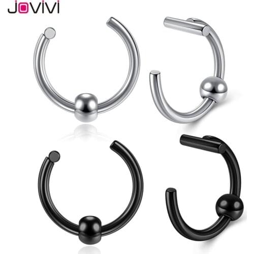 JOVIVI Stainless Steel Fake Nose Septum Rings No Piercied Ear Studs Piercing Non Piercied Lip Ring Multi-used Body Jewelry 1.2mm