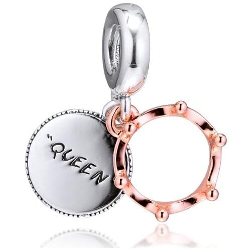 Queen & Regal Crown Dangle Rose Golden Charms for Jewelry Making Fashion Pendant For Silver 925 Original Charms Bracelets Women