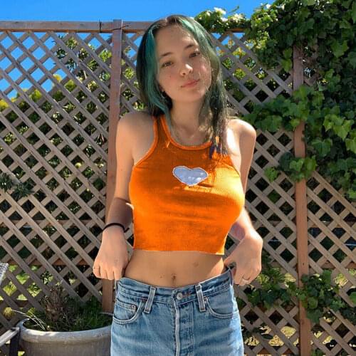 Womens Rib Knit Tank Tops Fashion 90s Girls Sleeveless Round Neck Heart Vest Slim Fit Crop Tops Summer Basic Tops