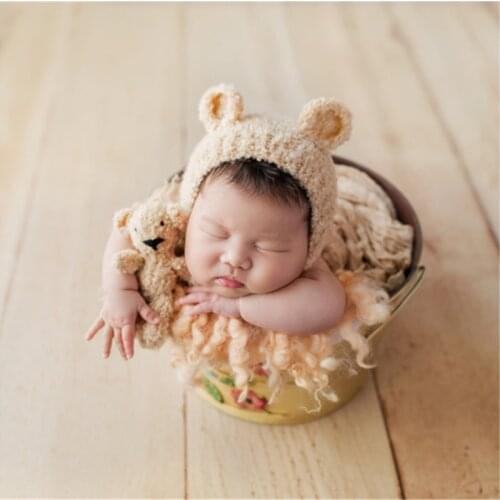 Cute Baby Teddy Bear Hat Props Crochet Baby Bear Toy Newborn Girl Baby Boy Animal Bonnet Infant Toys Studio Photography Props