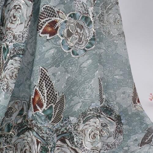 Soft Light Blue Bronzing Printed Chiffon Tulle Fabric for Dress Shirts, by the Meter