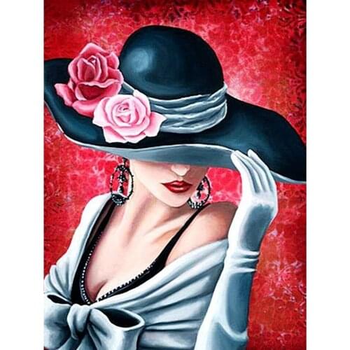 5D Diy diamond painting kit handmake decorative painting cross stitch diamond embroidery beadwork Woman Wearing Hat Decor