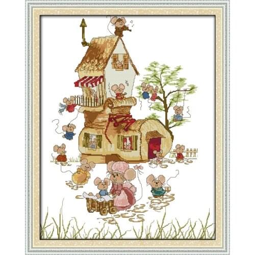 The mouse family cross stitch kit 14ct 11ct count print canvas stitching embroidery DIY handmade needlework