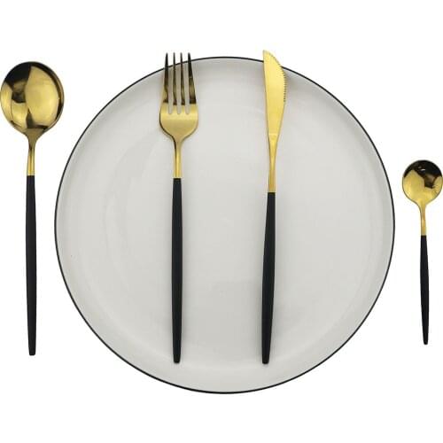 Black Gold Cutlery Set 18/10 Stainless Steel Dinnerware Set 16Pcs/24Pcs/32Pcs Kitchen Tableware Set Knife Fork Spoon Dinner Set