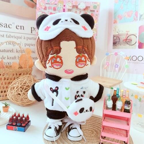 20cm Doll Outfit Plush Dolls Clothes panda eyeshade Satchel shoes pants Stuffed Toys Dolls Accessories for Korea Kpop EXO Idol
