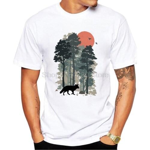 Novel T-Shirt Mens Hombres Harajuku Forest Tree Suit Gym Print Wolf Graphic Tees Casual Hip Hop Couple White Tee Shirts Tops