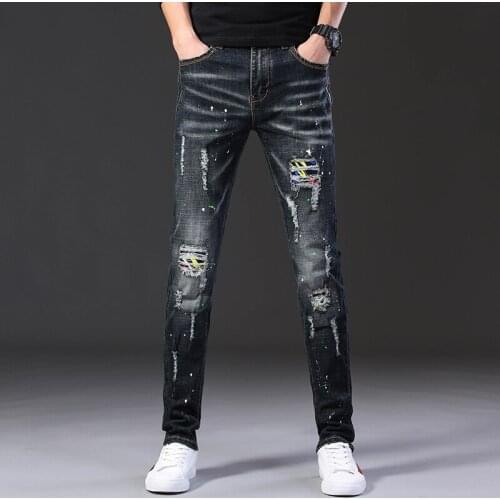 2021 New Spring And Autumn Mens Slim Jeans High Stretch Fashion Skinny Denim Trousers Men Ripped Casual Jeans Man Brand Pants