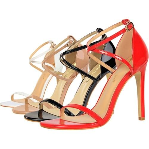 Nightclub Super High Heels Women Heels Open Toe Woman Pumps Patent Leather Sexy Party Shoes Stiletto Heels Summer Women Sandals