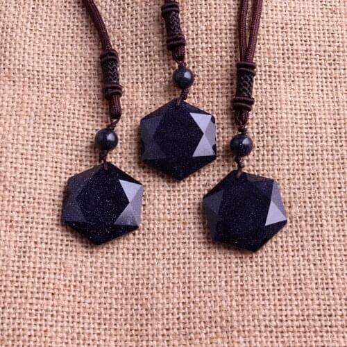 Wholesale lots bulk 3pcs Reiki Hexagram Meditation Blue Sandstone Natural Stone Beads Women Necklace Women jewelry collar free