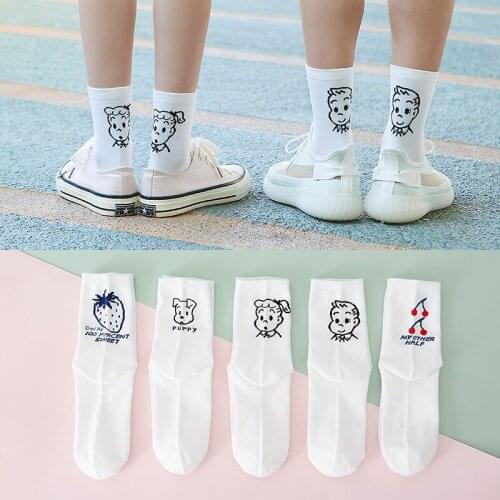 2020 Autumn Casual Black White Socks For Women Girls Student Fashion White Soft Cartoon Sox womens socks