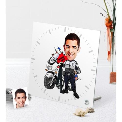 Personalized Mr Dolphin Polis Caricature Of Desktop Square Glass clock