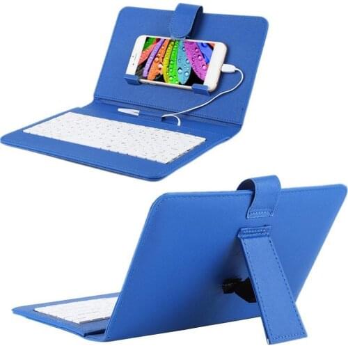 Portable Mobile Phone Keyboard with PU Leather Case Micro USB Wired Phone Clip Holder Tablet Cover For Samsung Russian Sticker