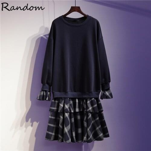 Plus Size Casual Plaid Patchwork Dress 2020 Autumn Winter Long Sleeve Loose Oversize Hoodie Fashion Women Sport Dresses Street