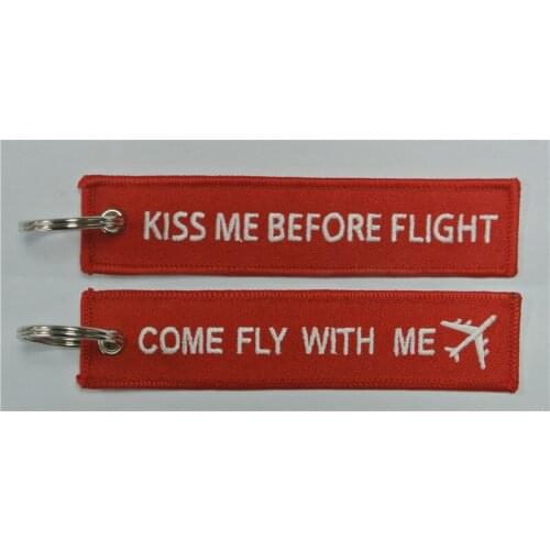 Come Fly With Me Airplane Kiss Me Before Flight Fabric Embroidery Keychain