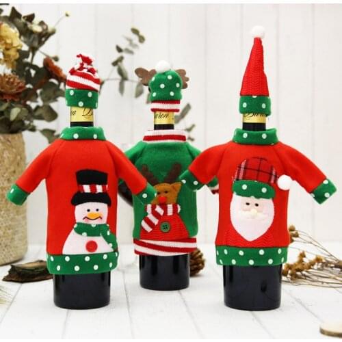 Christmas Red Wine Bottle Covers Bag Santa Elk Claus Snowman Bottle Cover Party Ornament Home Party Table Decoration