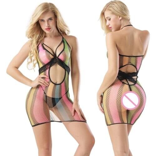 Sexy Fishnet babydoll hollow out plus size bodysuit see through Femme lingerie catsuit open crotch sexy black bodystocking Women