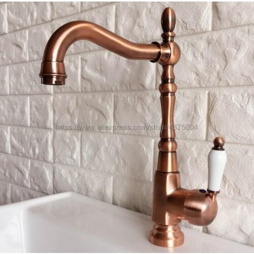 Deck Mounted Single Handle Hole Bathroom Sink Mixer Faucet Antique Red Copper Hot and Cold Water Mixer Tap Nnf416
