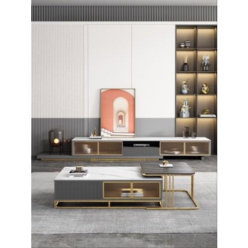 Glass tea table TV cabinet combination living room platform modern simple small house Italian rock board floor cabinet