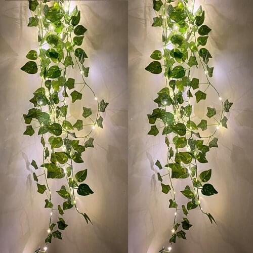 2M 30Leds Ivy Leaf Garland Fairy Lights Fake Artificial Plants AA Battery Powered LED String Copper Light For Wedding Home Decor