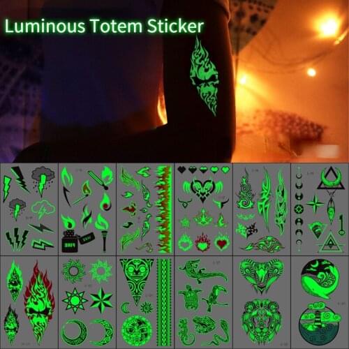 Luminous Waterproof Temporary Tattoo Sticker Totem Symbol Flame Stars Moon Flash Tattoos Wolf Body Art Arm Fake Tatoo Women Men
