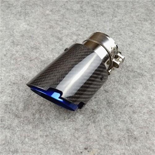 One Pcs Car Styling Carbon Fiber Exhaust Pipe Grilled Blue Glossy Car Universal OUT 76 89 101 114MM Stainless Steel Muffler Tip