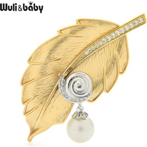 Wuli&baby Czech Rhinestone Snail Leaf Brooches Women Unisex 2-color Office Party Brooch Pins Gifts