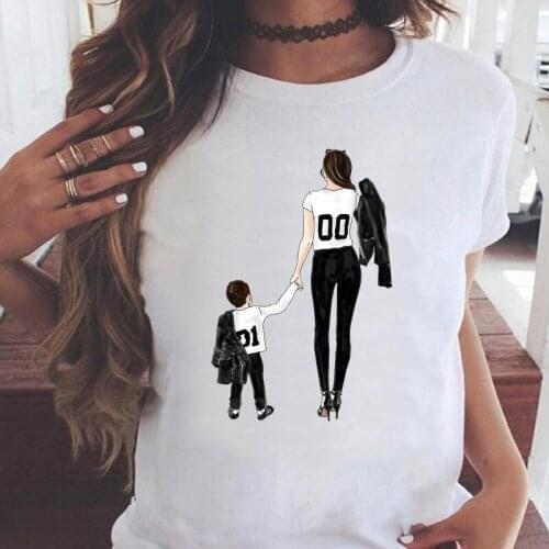Women Graphic Watercolor Cartoon Son Short Sleeve Sweet Mama Mom Mother Summer Print Female Clothes Tops Tees Tshirt T-Shirt