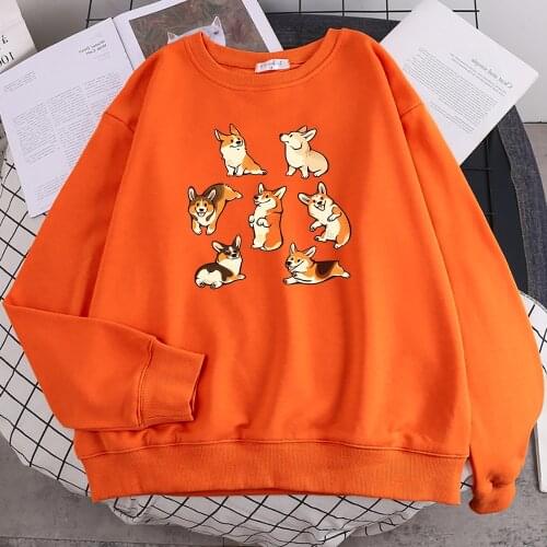 Seven Cute Little Shiba Inu Printed Sweatshirt Womens Street Crewneck Hooded Hipster Oversize Hoodies Hip Hop Soft Mens Clothes