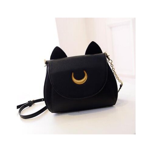 1pcs/lot Moon Ladies Black white Cat ear messenger bag Chain Shoulder Bag PU Leather Women Crossbody Bag