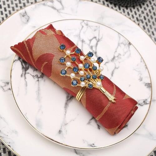 10pcs Western-style alloy bead flower napkin buckle wholesale hotel model box dining table supplies napkin ring napkin rings