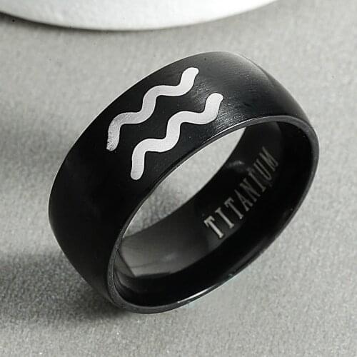12 Zodiac Ring Aquariu Leo Taurus Gemini Cancer Virgo Libra Scorpius Sagittarius Capricornus Attack on Titan Black Rings Jewelry
