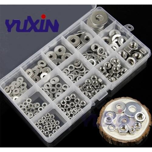 270Pcs M3-M8 A2-70 304 Stainless Steel Hexagon Nuts and Flat Washers Gasket Set Screws Hex Socket Furniture Bolts Assortment Kit