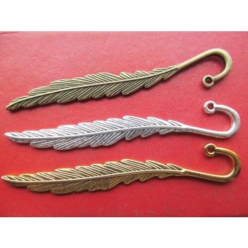 50pcs 13mmx80mm Antique Silver tone/Antique Bronze Feather Hair Kanzashi/Bookmark Pendant Charm/Finding,DIY Accessory Jewelry