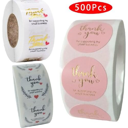 500Pcs/Roll Cute Aesthetic Thank You Sticker Support My Your Small Business Seal Label Packaging Flower Scrapbooking Scratch Off