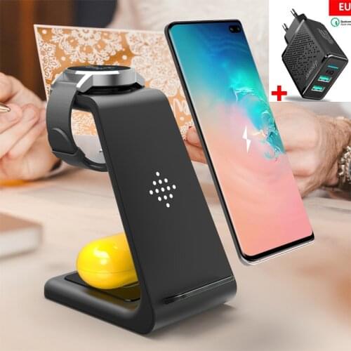 3 In 1 10W Fast Wireless Charger For Samsung Note 10 9 8 S10 S9 S8 Galaxy Watch Active/Galaxy Buds Wireless Charger Dock Station