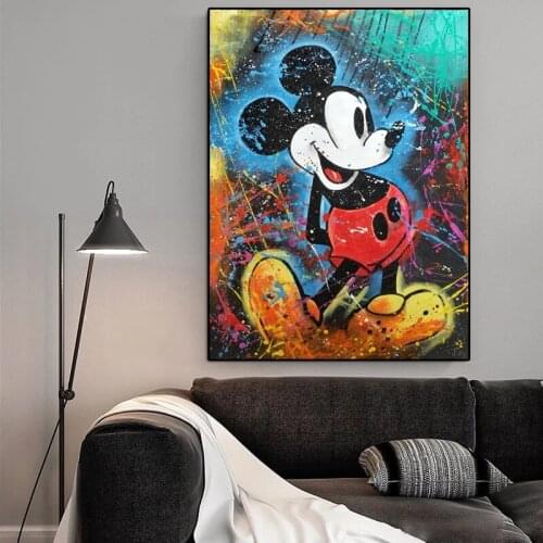 Disney Canvas Poster Paiting Colourful Mickey Mouse Painting Graffiti Wall Street Art Picture Canvas Paintings Posters Kids Gift