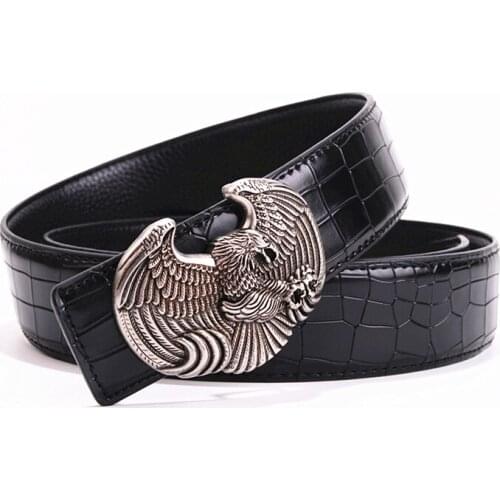 Smooth buckle luxury brand belts men 's leather high quality Eagle black fashion belt crocodile skin free shipping