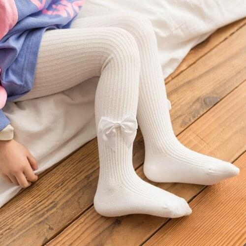 Cotton Tights Cute Bowknot Girls Tights Stockings Spring Knitted Princess Infant Pantyhose Baby Girl Bows Toddler Tights