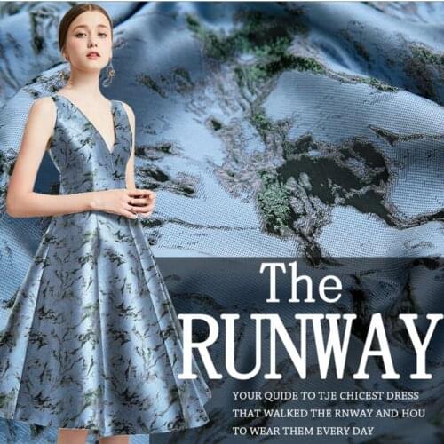 HLQON imported Western style top grade yarn dyed brocade jacquard polyester fabric for dress women cloths tissue patchwork