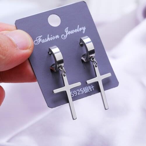 JUWANG Vintage Hook Earrings For Women Men Fashion Jewelry Stainless Steel Punk Piercing Cross Dangle Earrings Pendientes Mujer