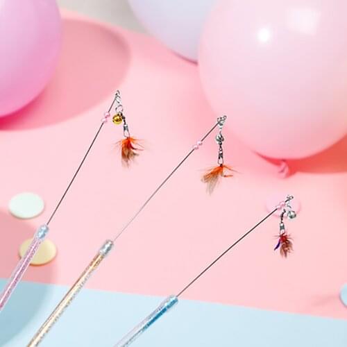 Cat Wand Extendable Fun Interactive Fake Feather Kitten Cat Teaser Pet Teaser Little Fly Worm Shape Toy For Cat Pet New Style