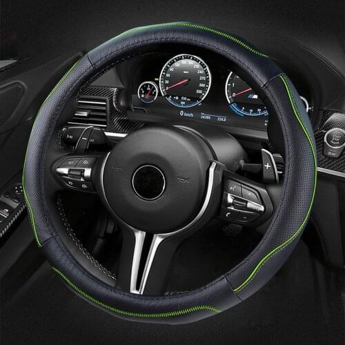 38cm Genuine Leather Four Seasons Car Steering Wheel Cover Auto Interior Styling Accessories for Toyota RAV4 Corolla BMW Beige