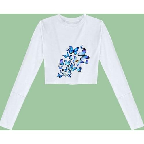 Summer Harajuku Cotton T Shirt Butterfly Print Pullover Tshirt Best Friend Tee Female Long Sleeve Top Fashion Sexy Girls Clothes