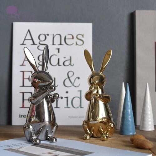 [MGT] Europe originality golden silver rabbit Ceramic modern Home decor Art Decoration decoration craft ornaments statues