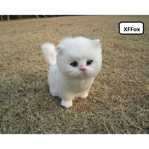 Cute real life white cat model plastic&furs simulation squating cat doll gift about 16x12x16cm xf1288